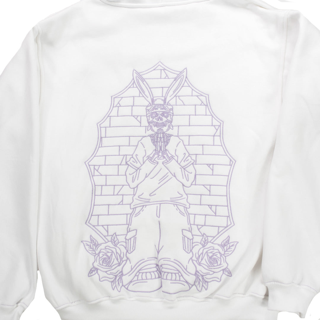 Praying Rabbit Hoodie – White/Lavender