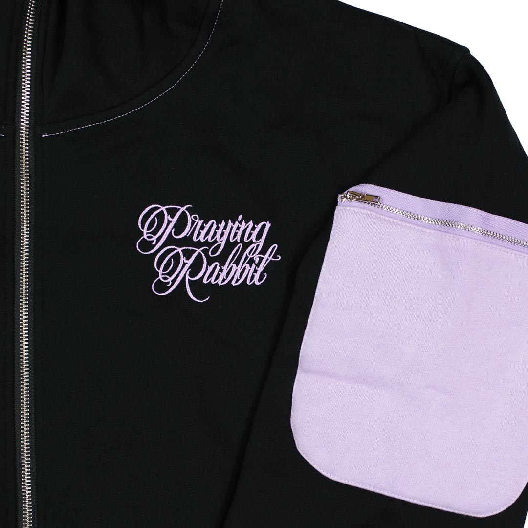 left chest praying rabbit embroidery with matching lavender sleeve pocket