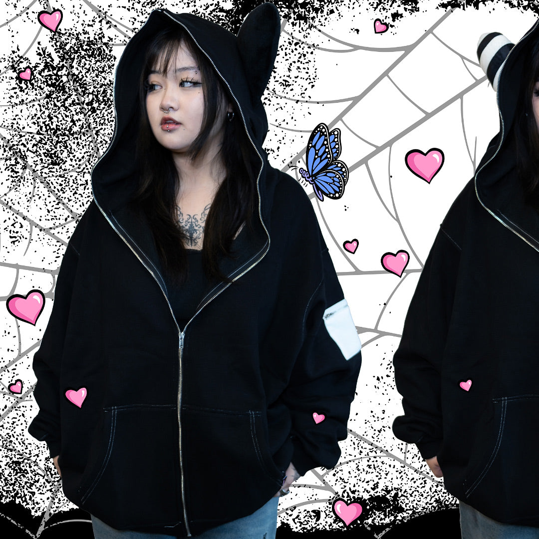 Bunny Hoodie With Plush Ears (BLACK)