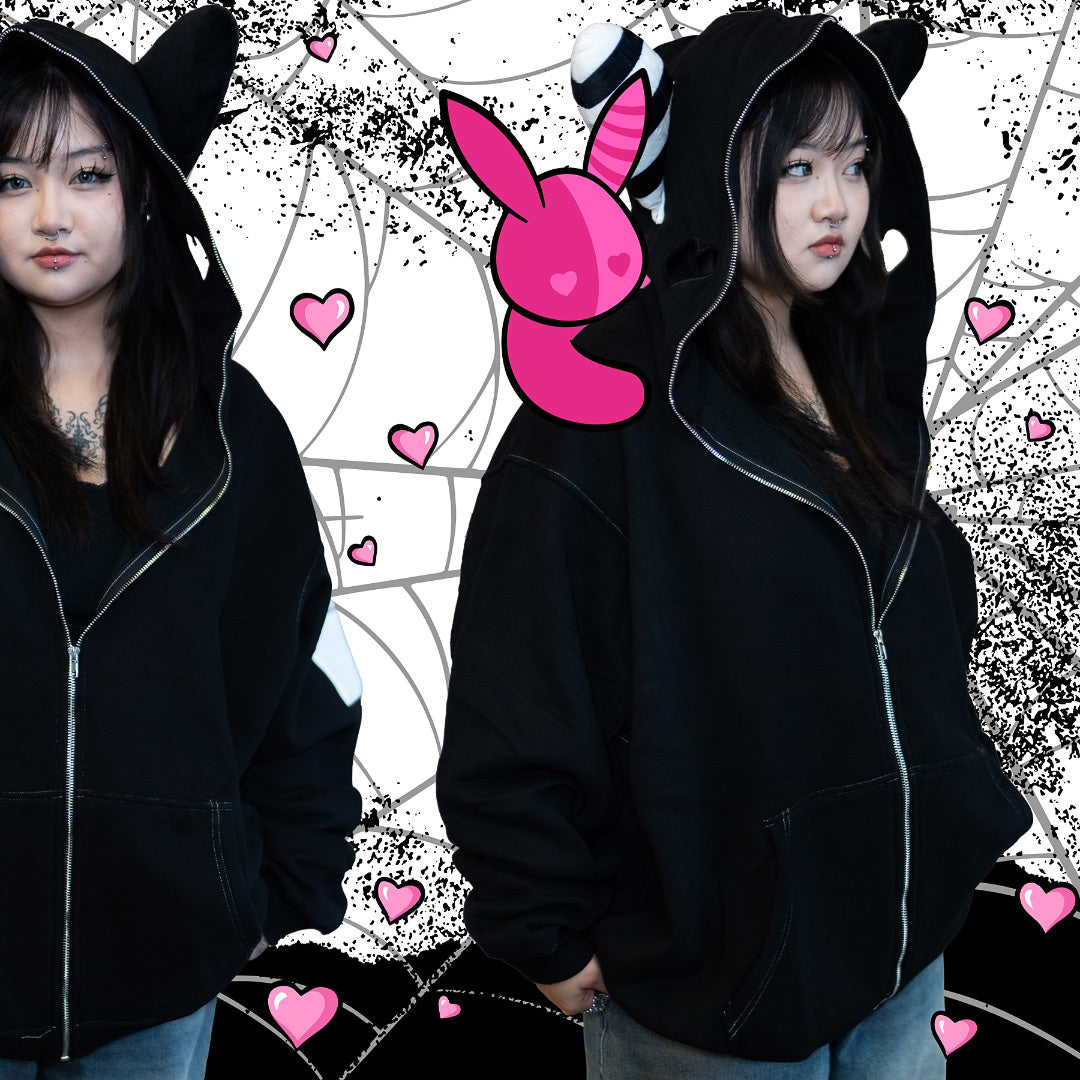 Bunny Hoodie With Plush Ears (BLACK)