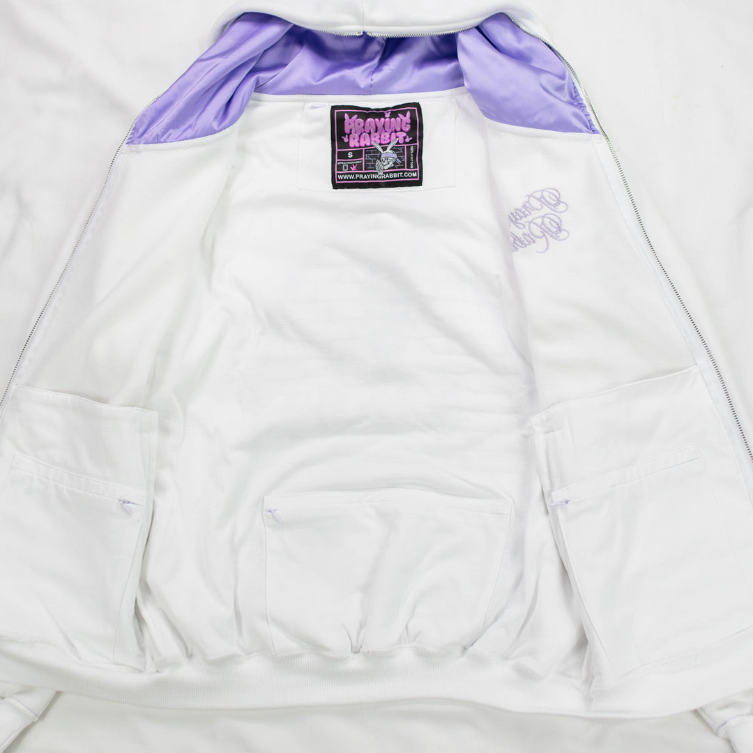 Praying Rabbit Hoodie – White/Lavender