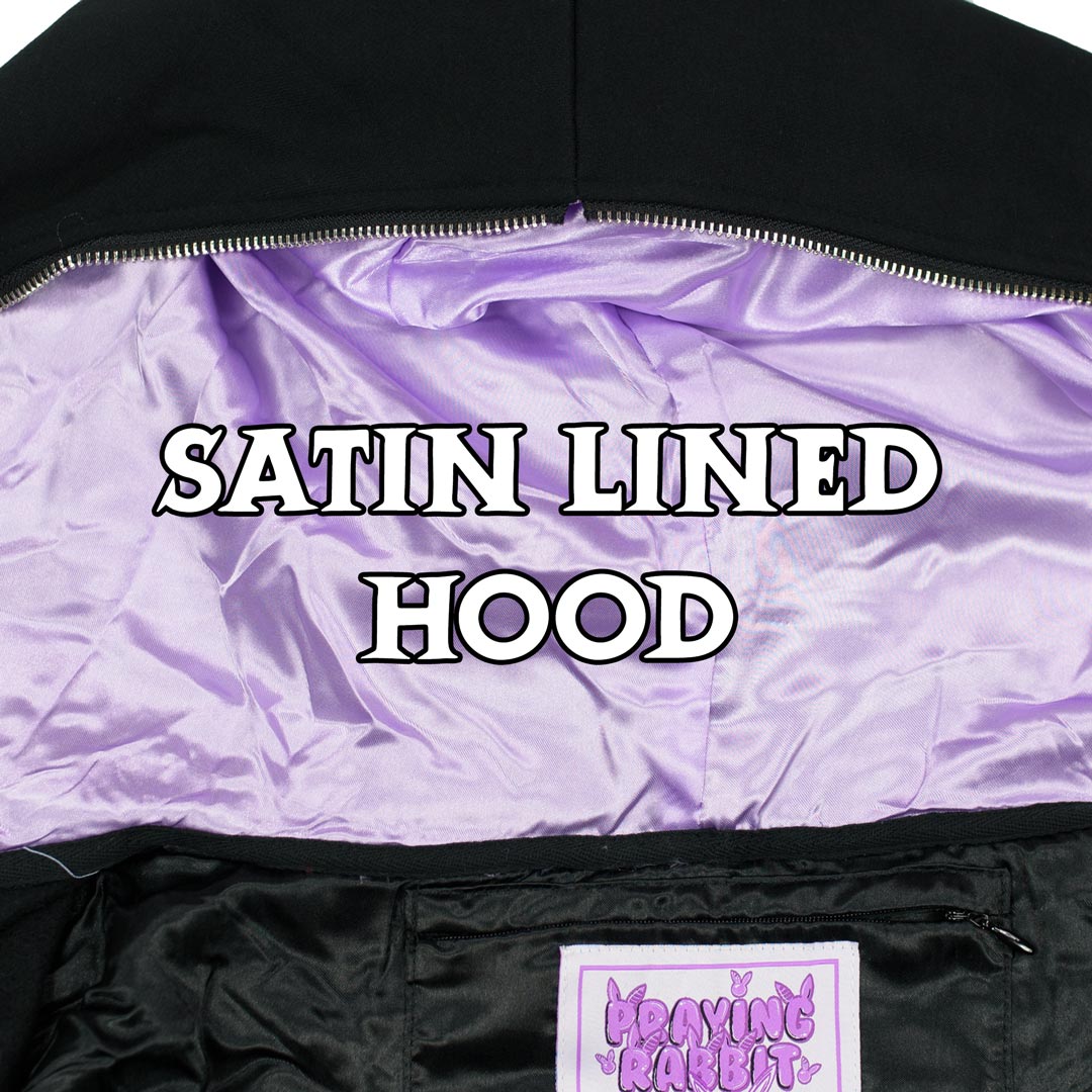 lavender satin lined hood