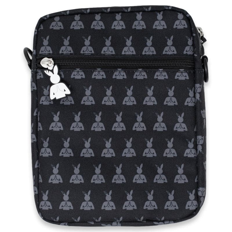 back view of side bag that shows the logo zipper