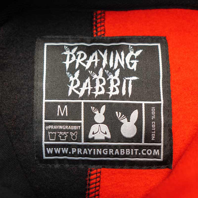 praying rabbit woven label
