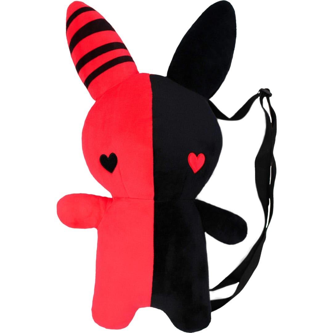 Bunny Plush Backpack Red And Black With Adjustable Strap