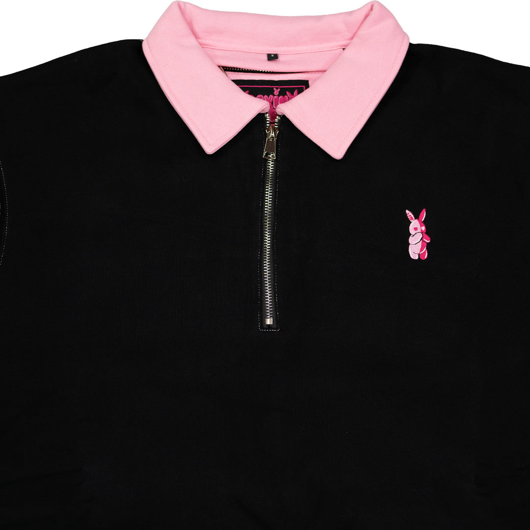 Praying Rabbit Rugby Polo Sweatshirt (PINK/BLACK)