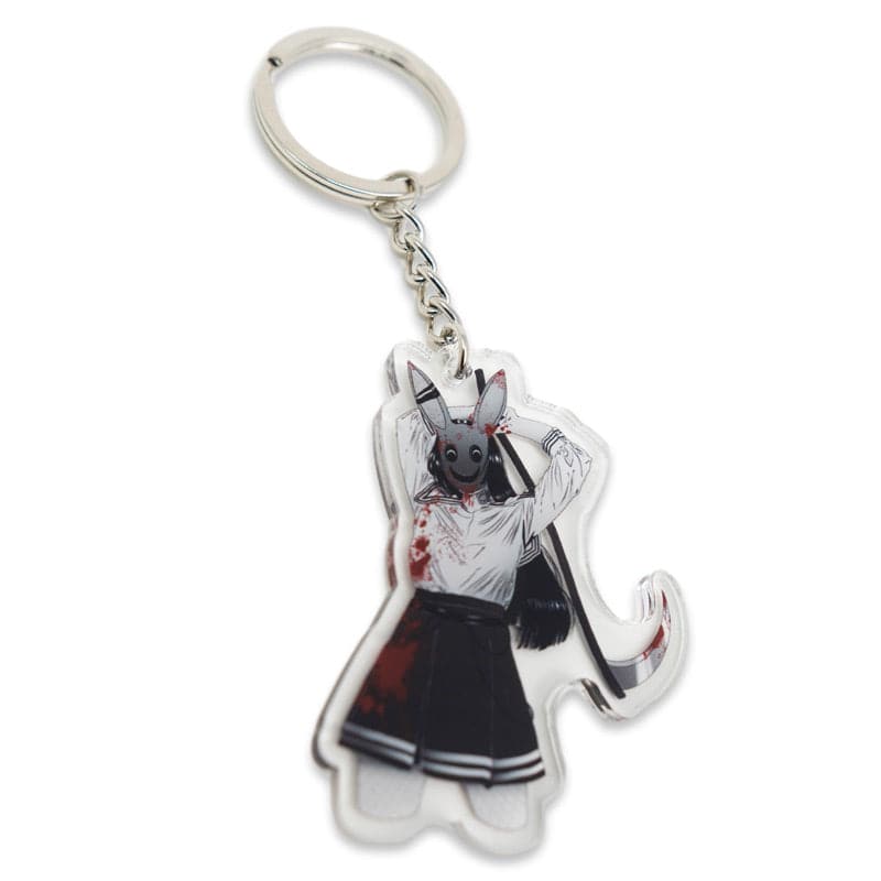 bunny girl in school girl outfit holding scythe keychain