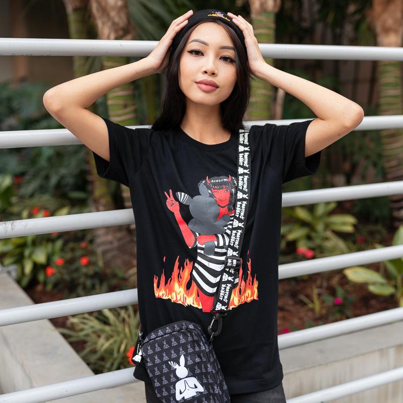 joyce wearing escape anime tee