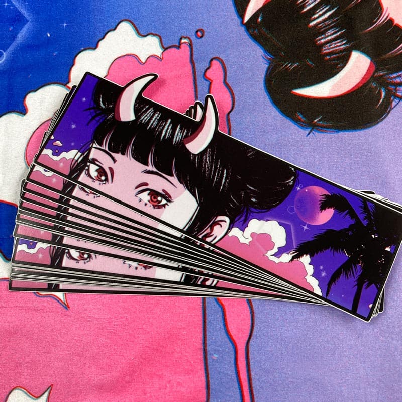 bundle of rectangle stickers showing demon anime girl