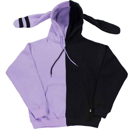 half lavender and black bunny ear hoodie