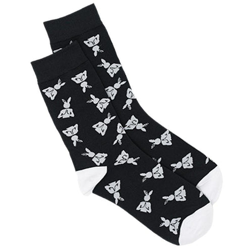 black and white praying rabbit logo socks