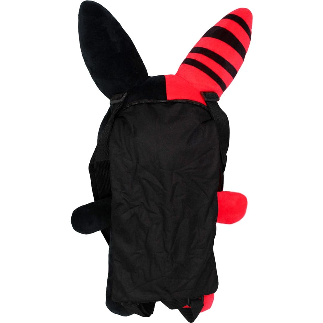 black pocket of bunny plushie bag