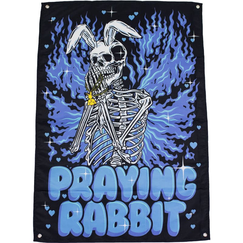 Praying Rabbit (Blue Fire Wings) Tapestry 33"