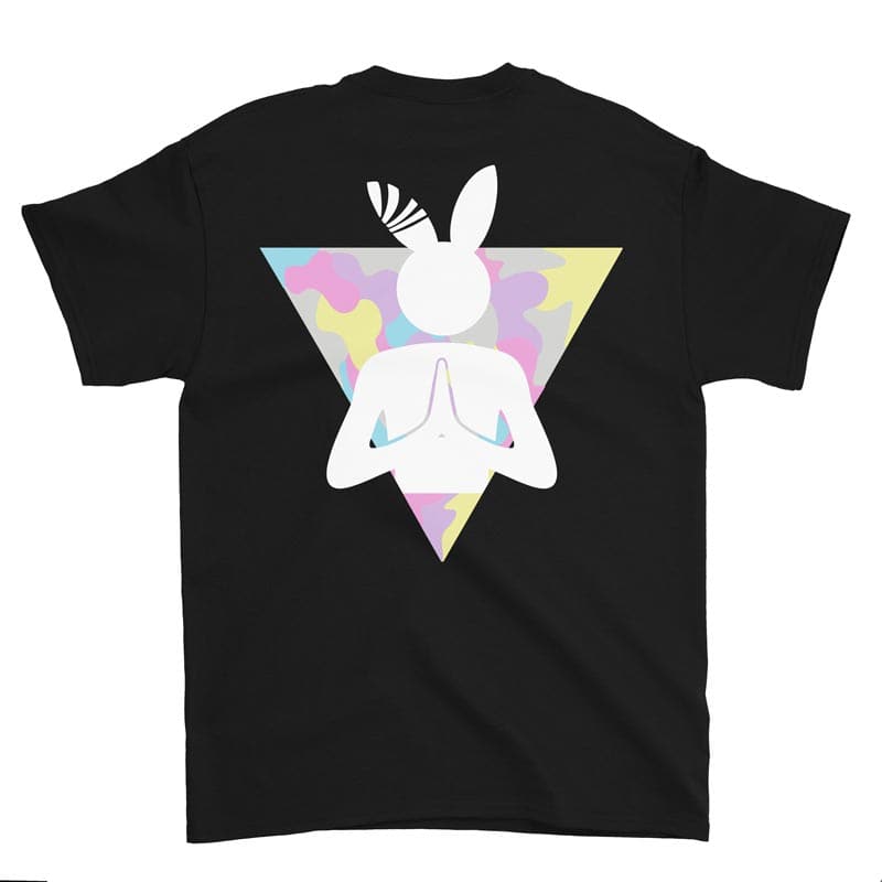 back view of pastel triangle rabbit black tee