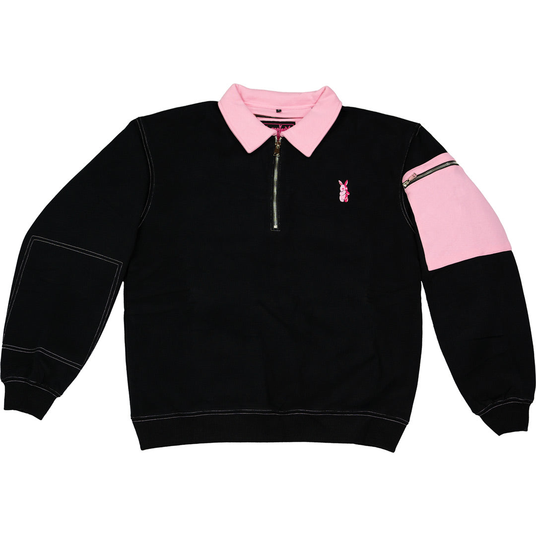 Praying Rabbit Rugby Polo Sweatshirt (PINK/BLACK)