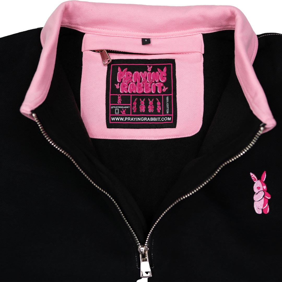 Praying Rabbit Rugby Polo Sweatshirt (PINK/BLACK)