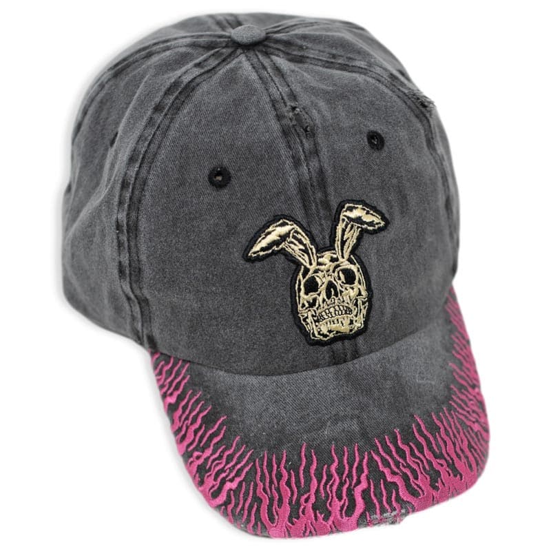 top view of rabbit skull embroidered hat