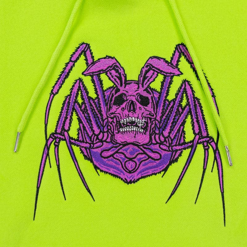 purple embroidered rabbit skeleton spider design