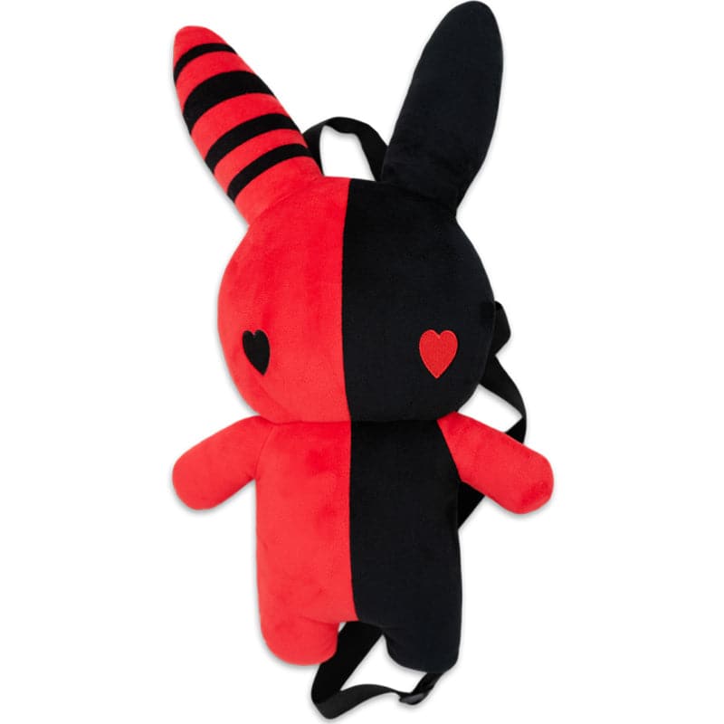 half red and black bunny plush backpack