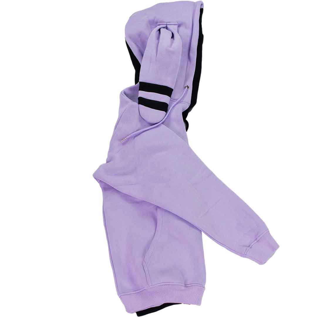 side view of lavender hoodie with bunny ears