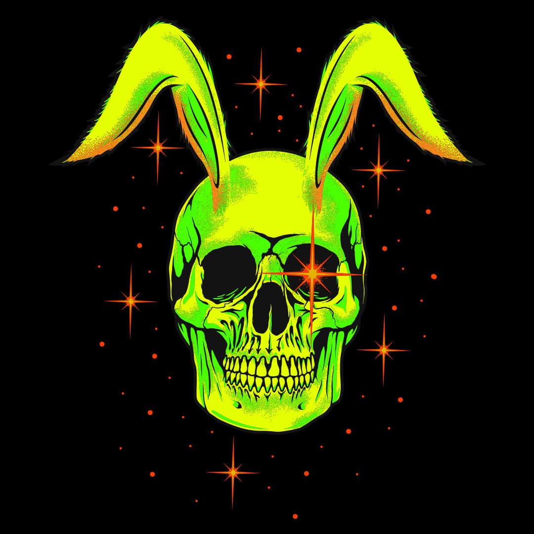 green rabbit skull with bunny ears